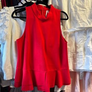 Anthropologie Vibrant Peplum detail Red Sleeveless Blouse